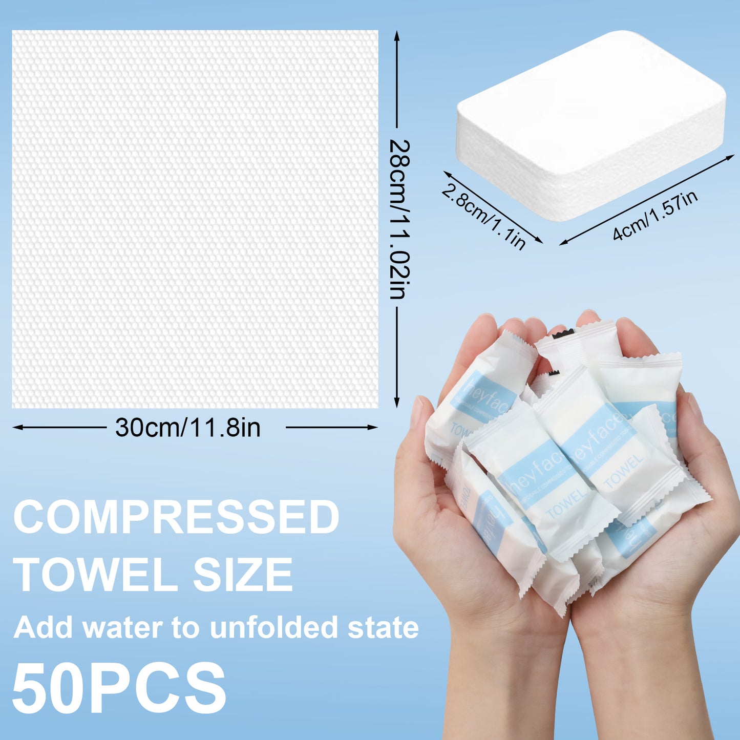 25 Disposable Portable Face Towels Compressed Coin Tissue, 11.02" x 11.8"