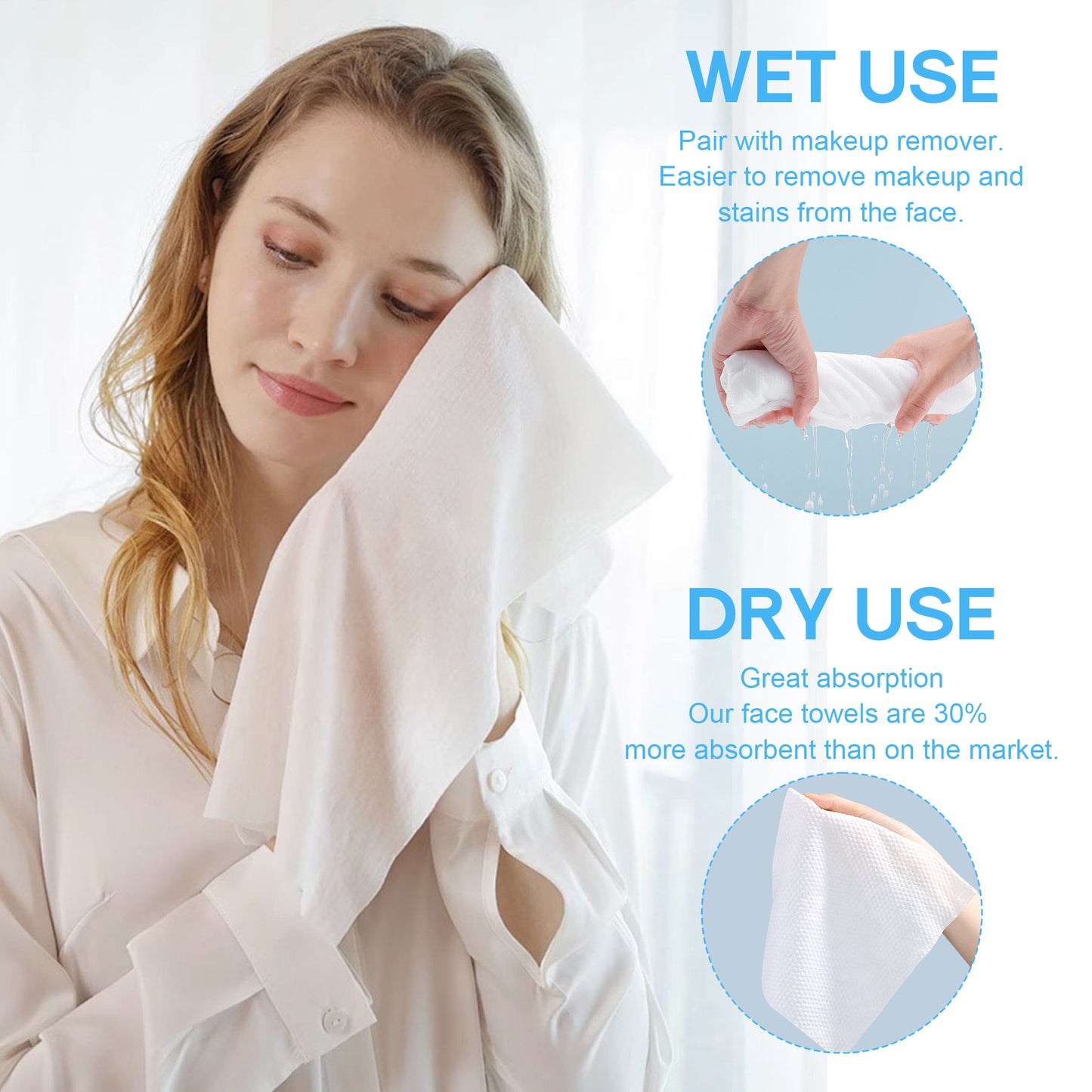 Clean Towels 60 Ct - Size 11.5" x 11.1", Disposable Face Towelette, Makeup Remover Wipes