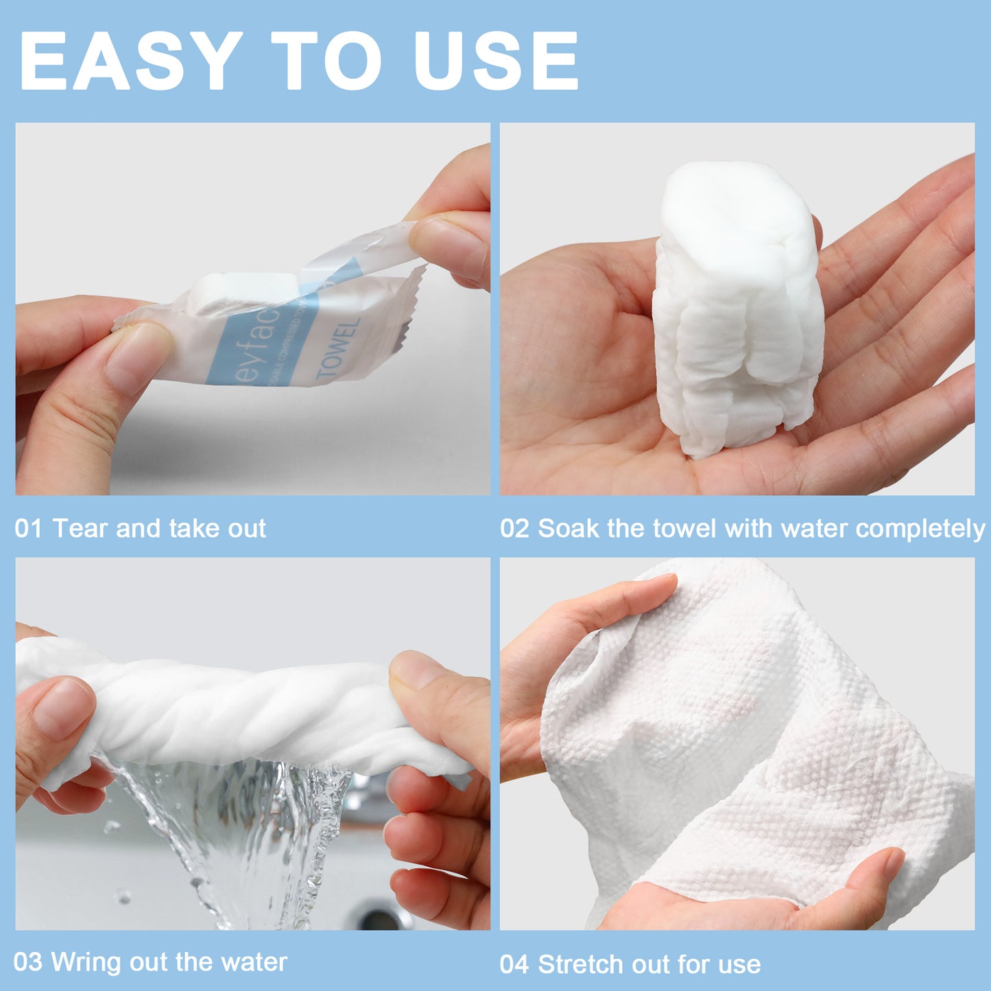 25 Disposable Portable Face Towels Compressed Coin Tissue, 11.02" x 11.8"