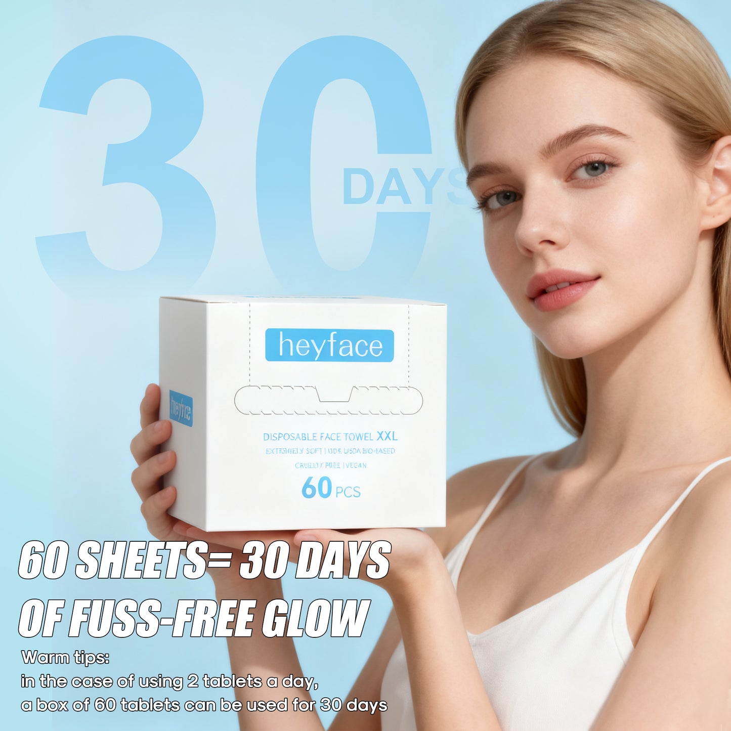 Clean Towels 60 Ct - Size 11.5" x 11.1", Disposable Face Towelette, Makeup Remover Wipes
