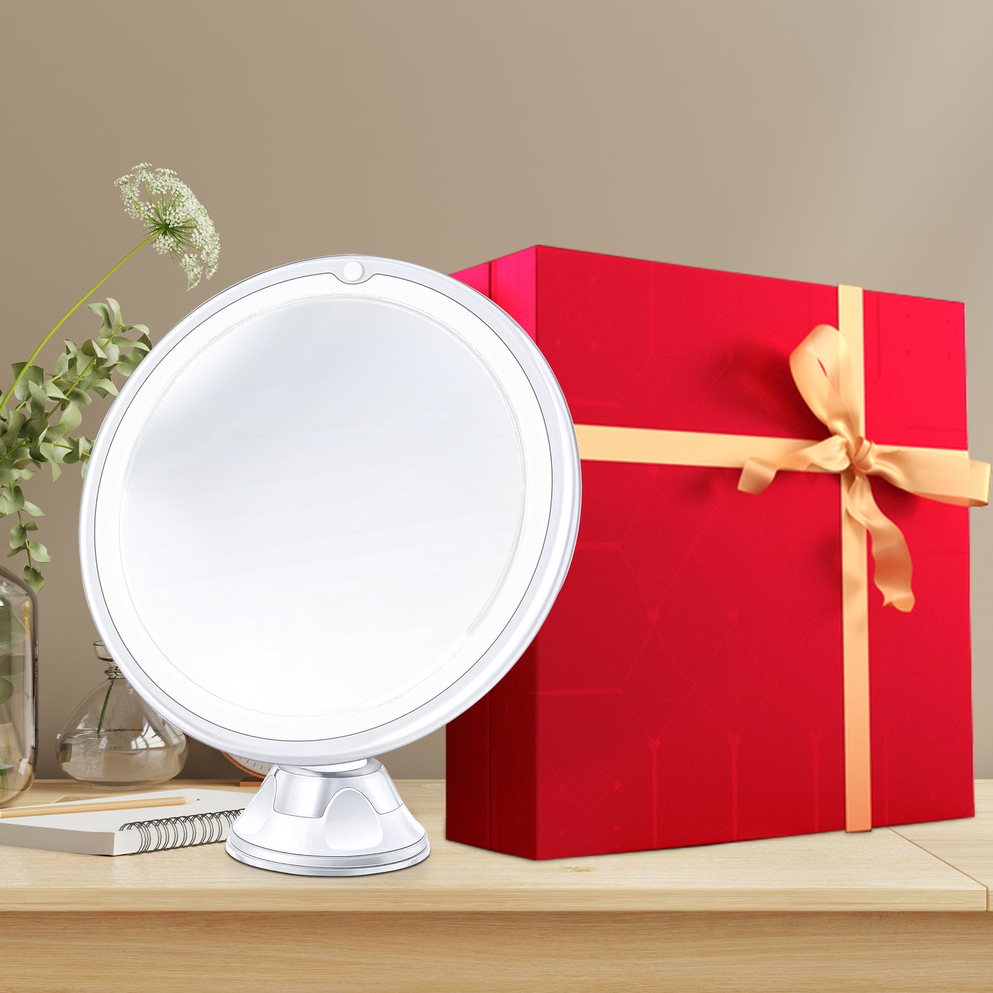 Magnifying Mirror 10X Magnification Makeup Vanity Lighted Mirror Setting Adjustable Rotation LED Vanity Desk Mirror