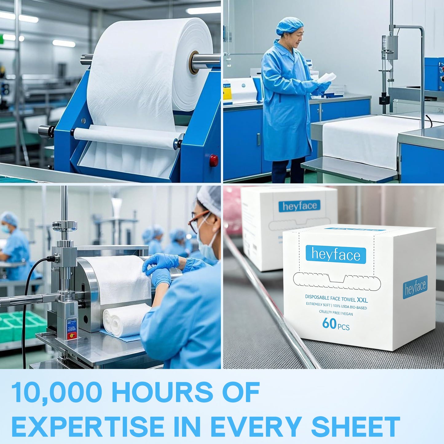 Clean Towels 60 Ct - Size 11.5" x 11.1", Disposable Face Towelette, Makeup Remover Wipes