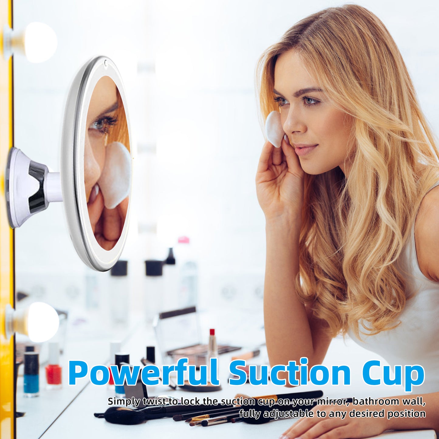 Magnifying Mirror 10X Magnification Makeup Vanity Lighted Mirror Setting Adjustable Rotation LED Vanity Desk Mirror