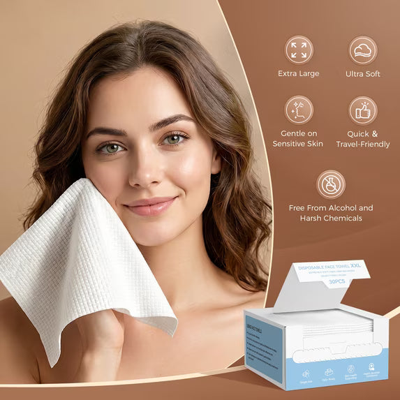 30 Count XXL Disposable Face Towels, 100% Biobased Face Towels Disposable, Clean Facial Towels , Super Soft and Thick Dry Wipes Club