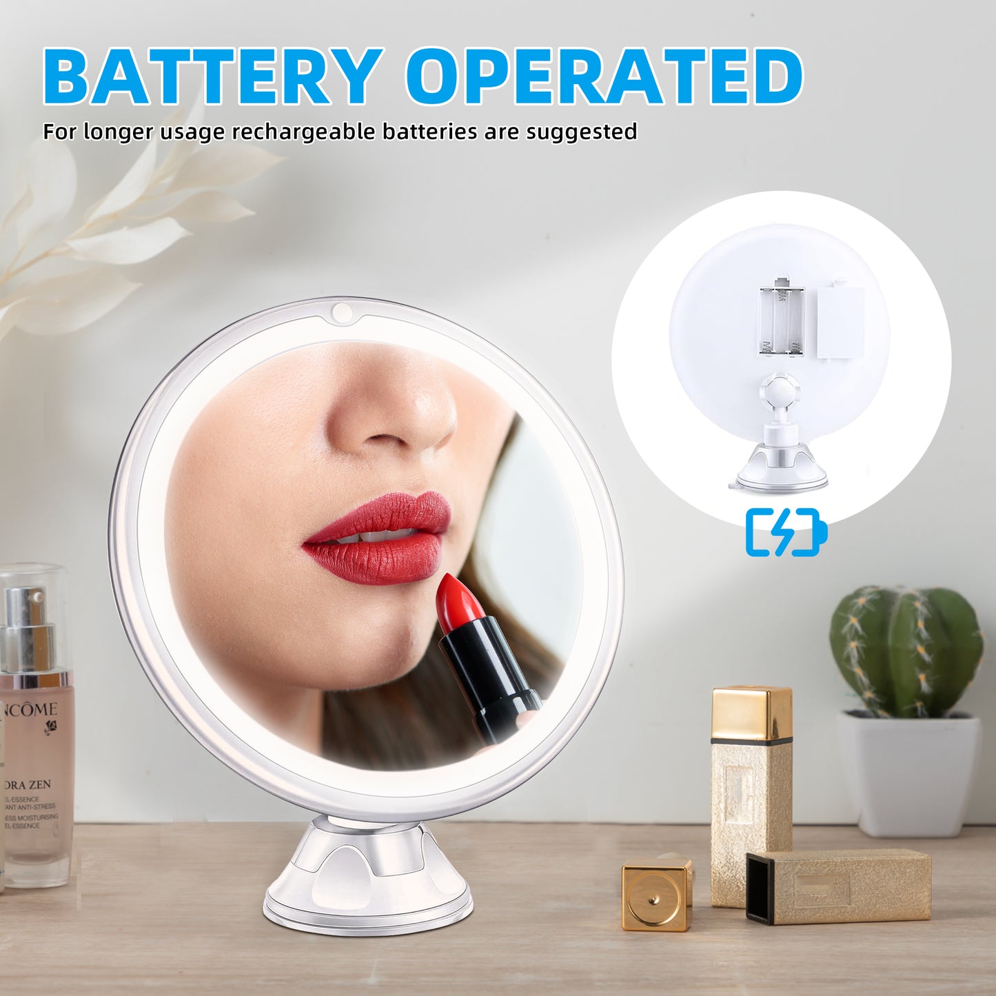 Magnifying Mirror 10X Magnification Makeup Vanity Lighted Mirror Setting Adjustable Rotation LED Vanity Desk Mirror