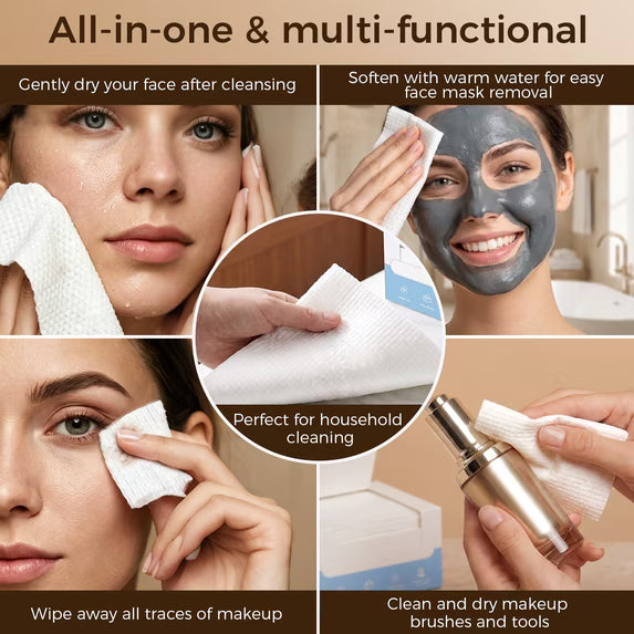 30 Count XXL Disposable Face Towels, 100% Biobased Face Towels Disposable, Clean Facial Towels , Super Soft and Thick Dry Wipes Club